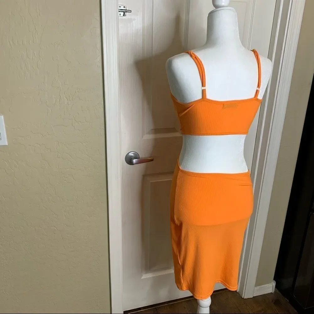 Shein Double Crazy Ruched Bust Cutout Bodycon Dress Size XS Orange